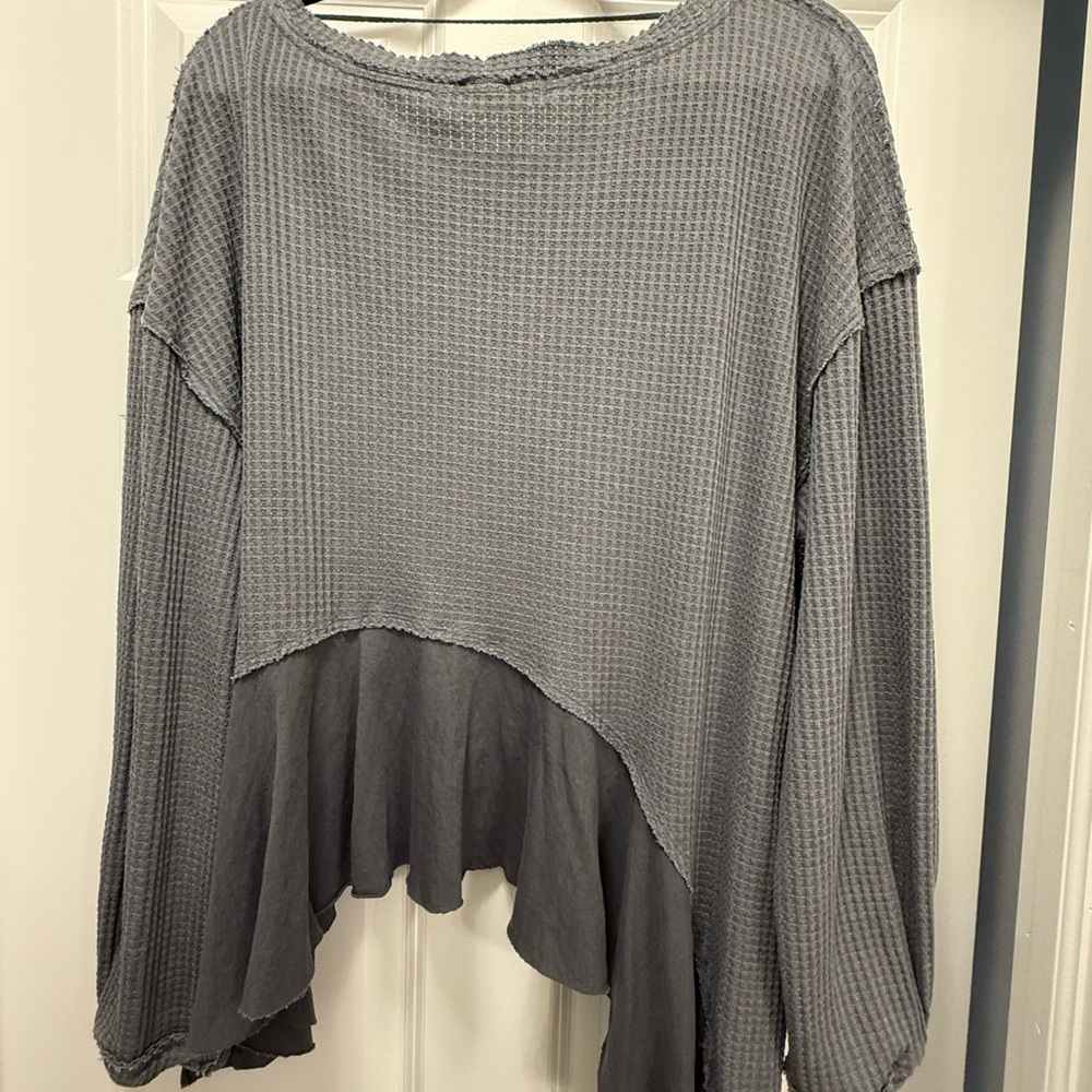 We The Free Two-Tone Grey Waffle Knit Layered Hem - Picture 2 of 4